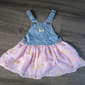 OshKosh B'gosh 4T Denim Overall Dress Denim Top Floral Skirt Spring